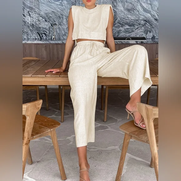 Commense Utility Linen Two Piece Wide Leg Pants Large - Picture 1 of 3